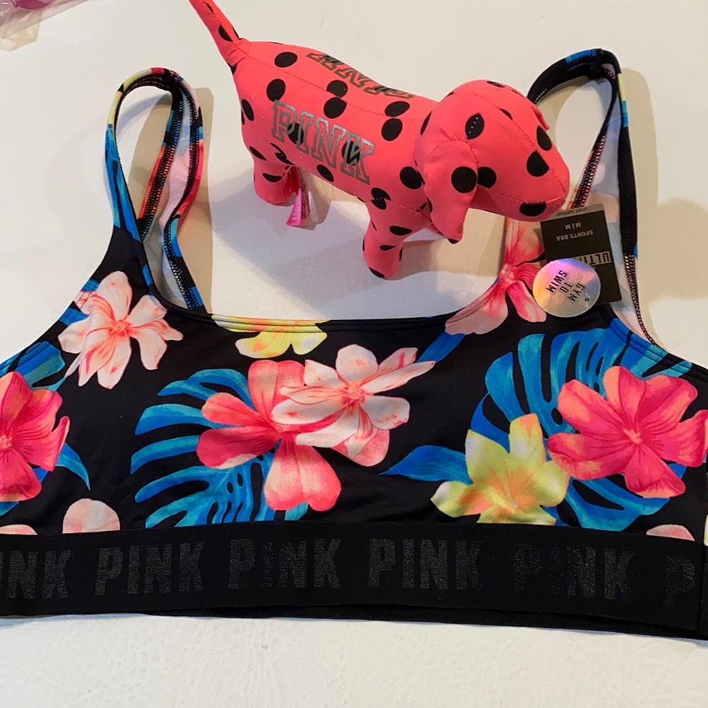 NWT VS Pink Logo Gym to Swim Sports Bra Medium